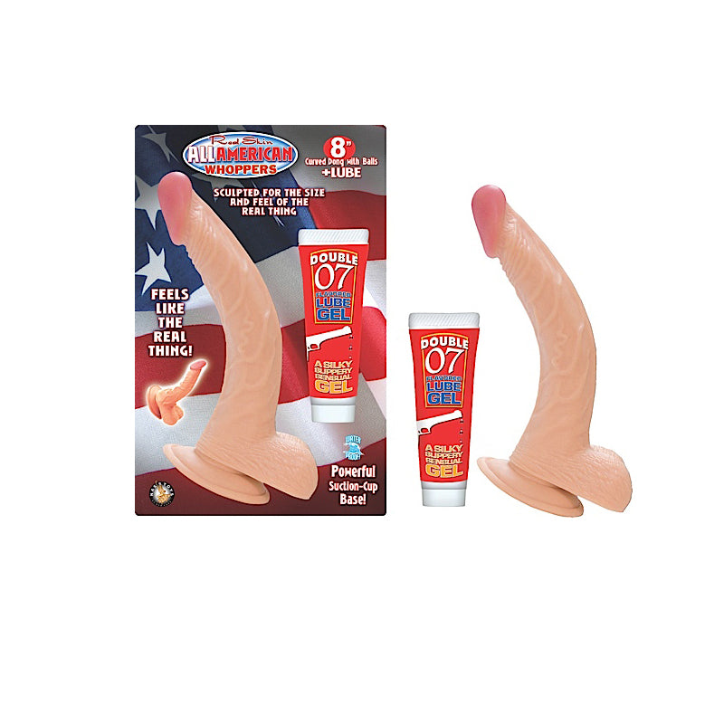 All American Whoppers 8in. Curved Dong with Balls and Double 07 Lube Gel