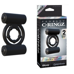Pipedream Fantasy C-Ringz Extreme Double Trouble Vibrating Cockring Black
