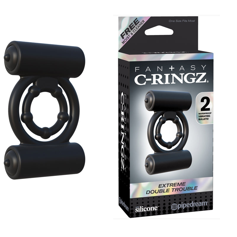 Pipedream Fantasy C-Ringz Extreme Double Trouble Vibrating Cockring Black