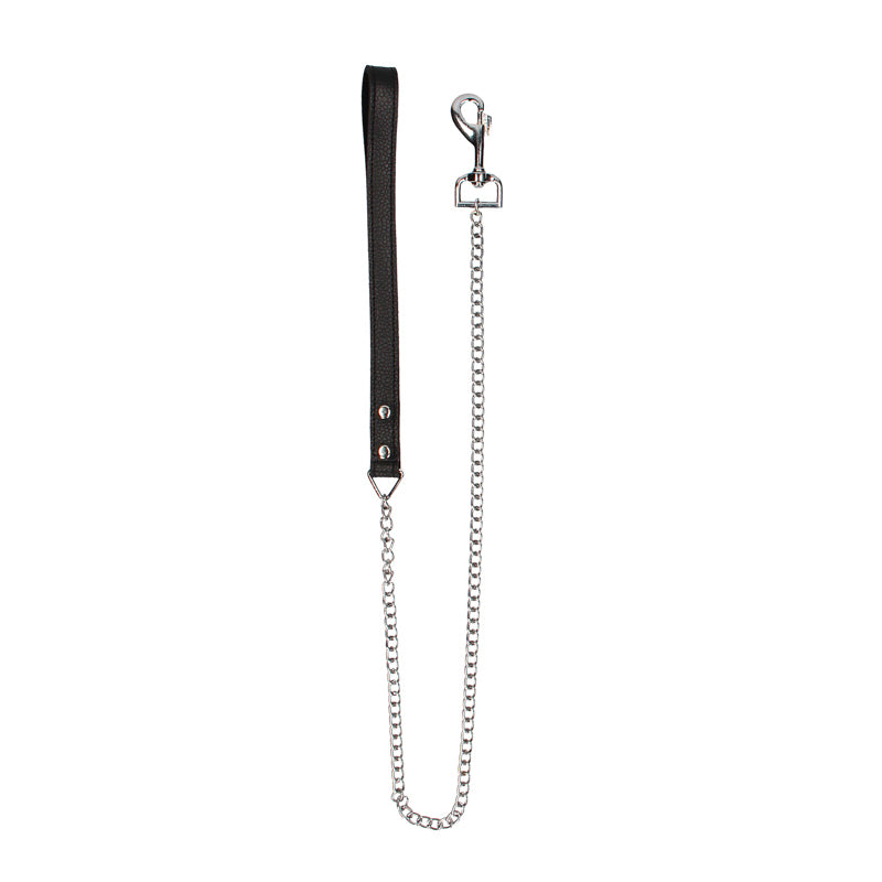 Ouch! Pain Grain Leather Chain Leash Black