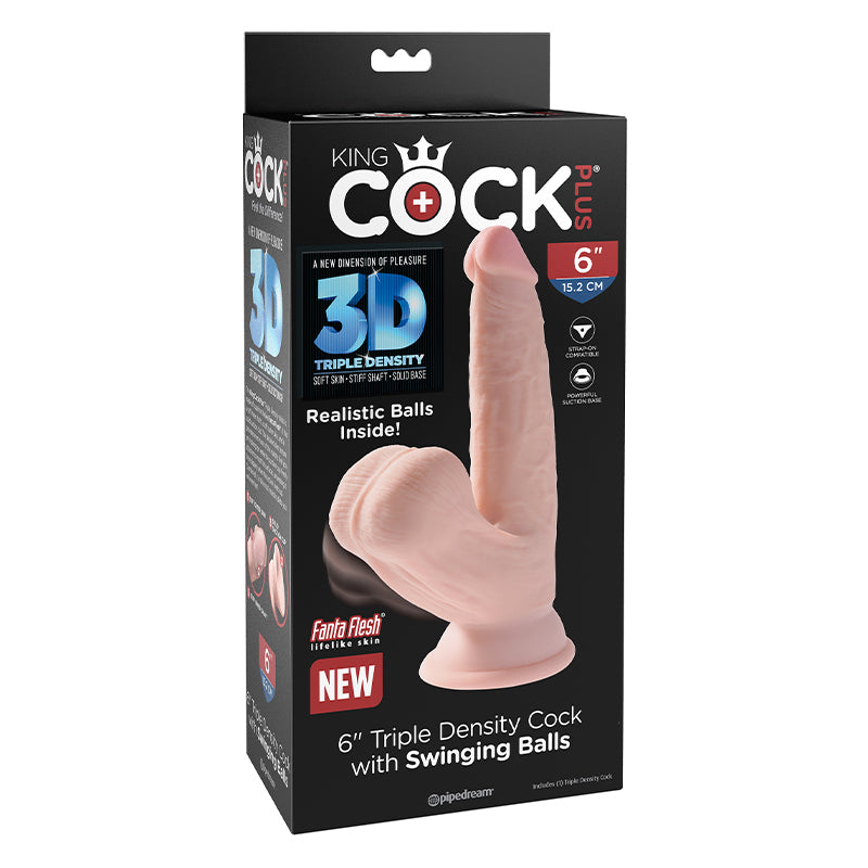 Pipedream King Cock Plus 6 in. Triple-Density Cock With Swinging Balls Dildo Beige