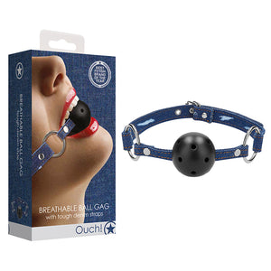 Ouch! Denim Adjustable Breathable Ball Gag Blue