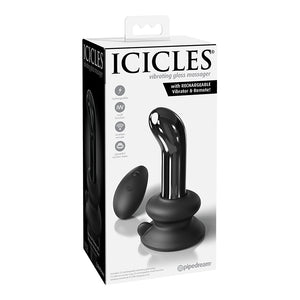 Pipedream Icicles No. 84 Vibrating Curved Glass Massager With Suction Cup Black