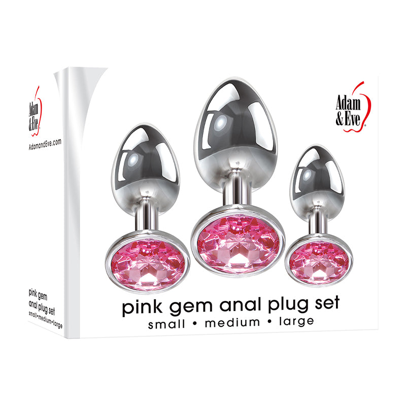 Adam & Eve 3-Piece Metal Anal Plug With Pink Gemstone Base Set