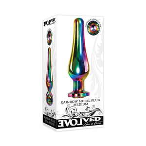 Evolved Rainbow Metal Anal Plug With Rainbow Gemstone Base Medium