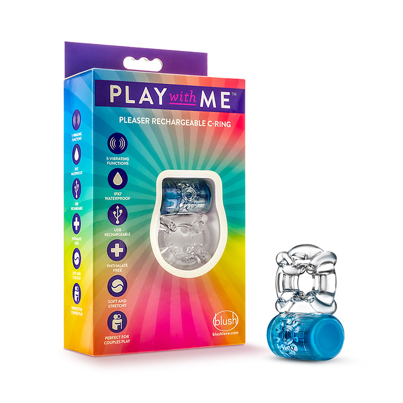 Blush Play with Me Pleaser Rechargeable Vibrating C-Ring Blue