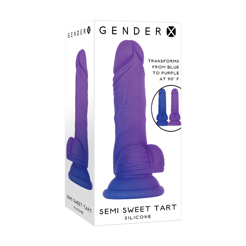Gender X Semi Sweet Tart Color-Changing 5.5 in. Realistic Silicone Dildo With Balls Blue/Purple