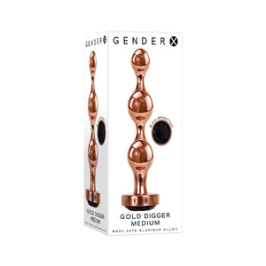 Gender X Gold Digger Rose Gold Beaded Anal Plug With Black Gemstone Base Medium