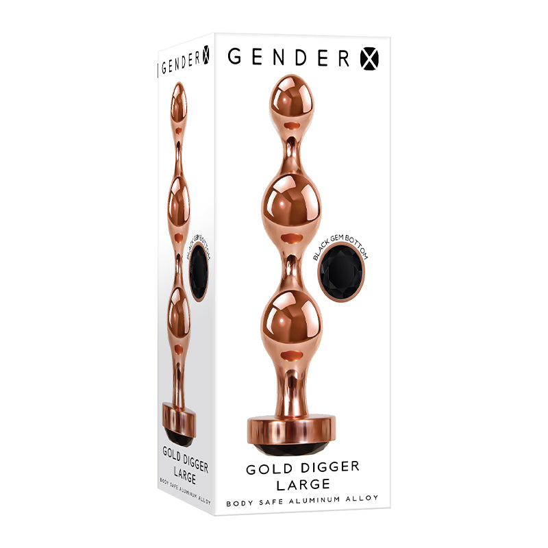 Gender X Gold Digger Rose Gold Beaded Anal Plug With Black Gemstone Base Large