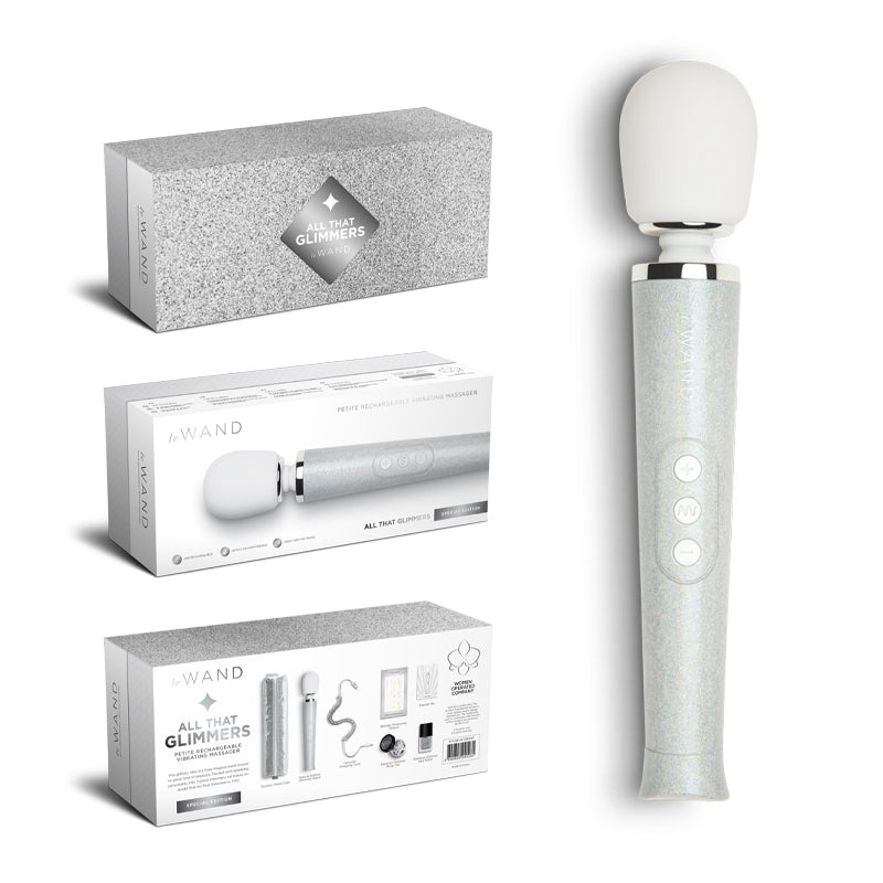 Le Wand All That Glimmers Petite Rechargeable Vibrating Massager Special Edition Set White