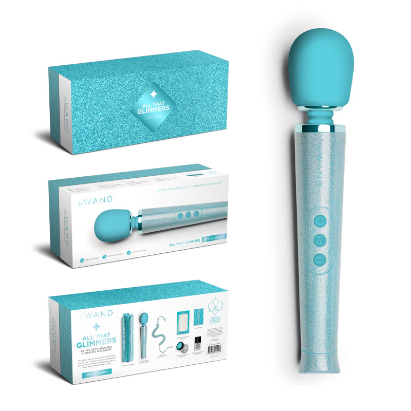 Le Wand All That Glimmers Petite Rechargeable Vibrating Massager Special Edition Set Light Blue