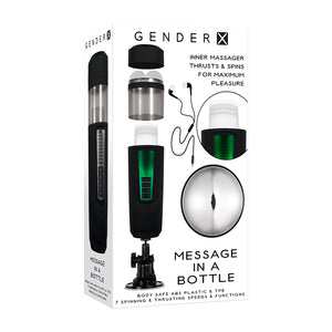 Gender X Message In A Bottle Rechargeable Thrusting Spinning Stroker with Suction Cup Base Black