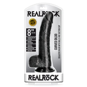 RealRock Realistic 8 in. Curved Dildo With Balls and Suction Cup Black