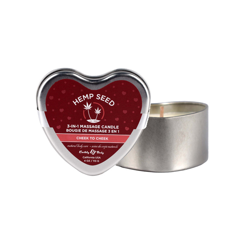 Earthly Body Hemp Seed Valentine 3-in-1 Massage Heart Candle Cheek-to-Cheek 4.7 oz.