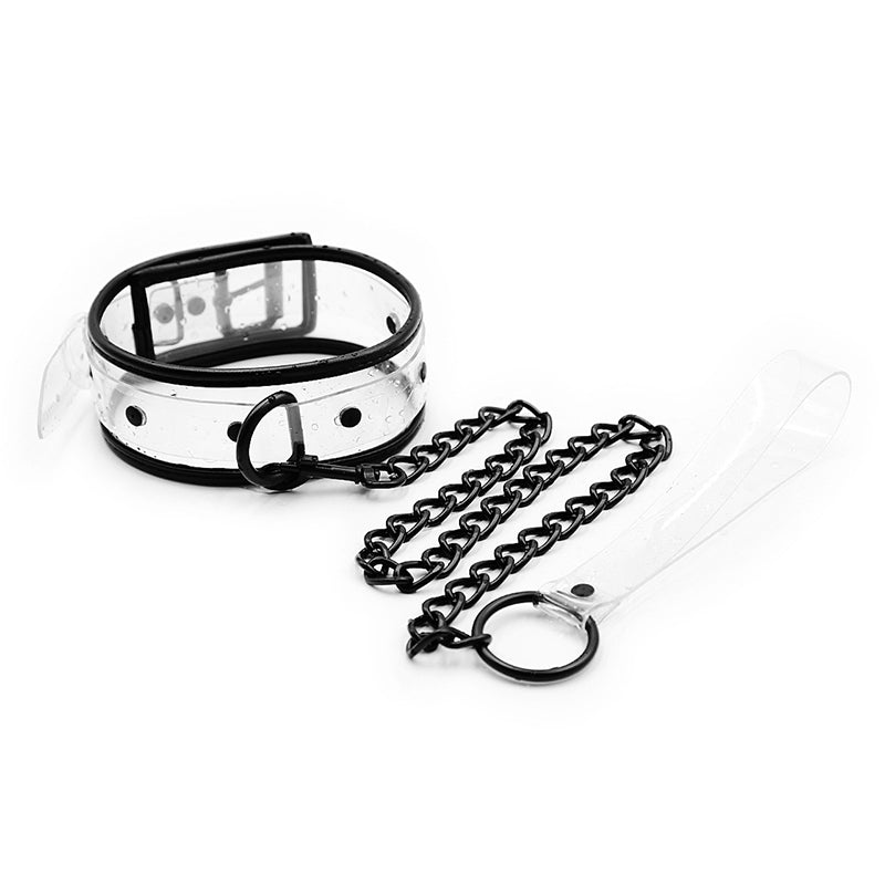 Ple'sur PVC Contrast-Piping D-Ring Collar & Leash Clear/Black Bag Packaging