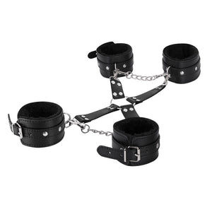 Male Power Leather All 4's Fuzzy Cuff Set Black