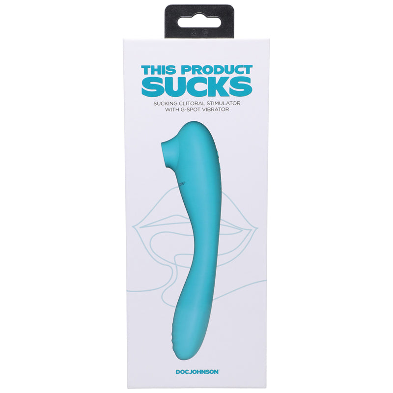 This Product Sucks Rechargeable Bendable Dual Ended Silicone Sucking Clitoral Stimulator & G-Spot Vibrator Teal