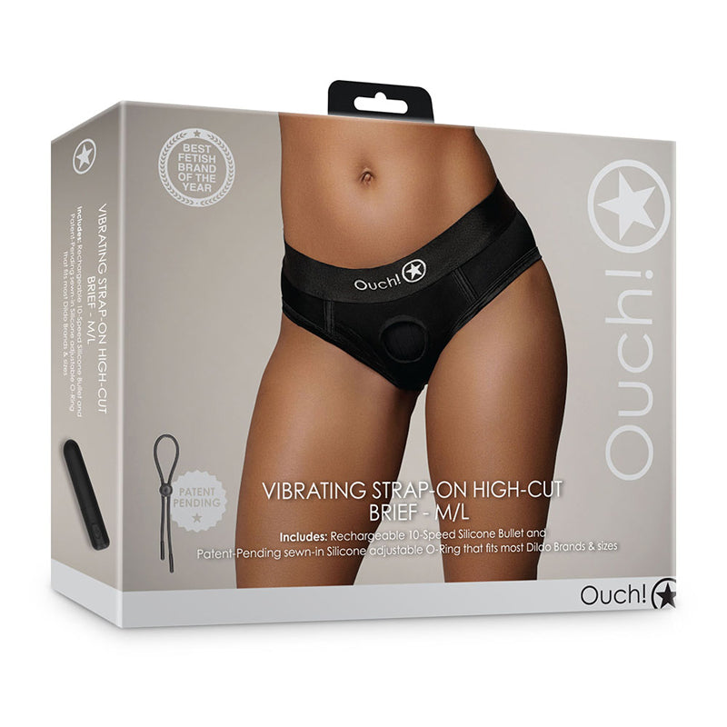 Shots Ouch! Vibrating Strap-on High-cut Brief Black M/L