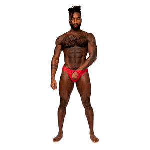 Male Power Sassy Lace Open Ring Thong Red L/XL