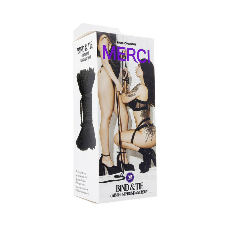 Merci Bind & Tie 6mm Hemp Bondage Rope 50 ft. Black