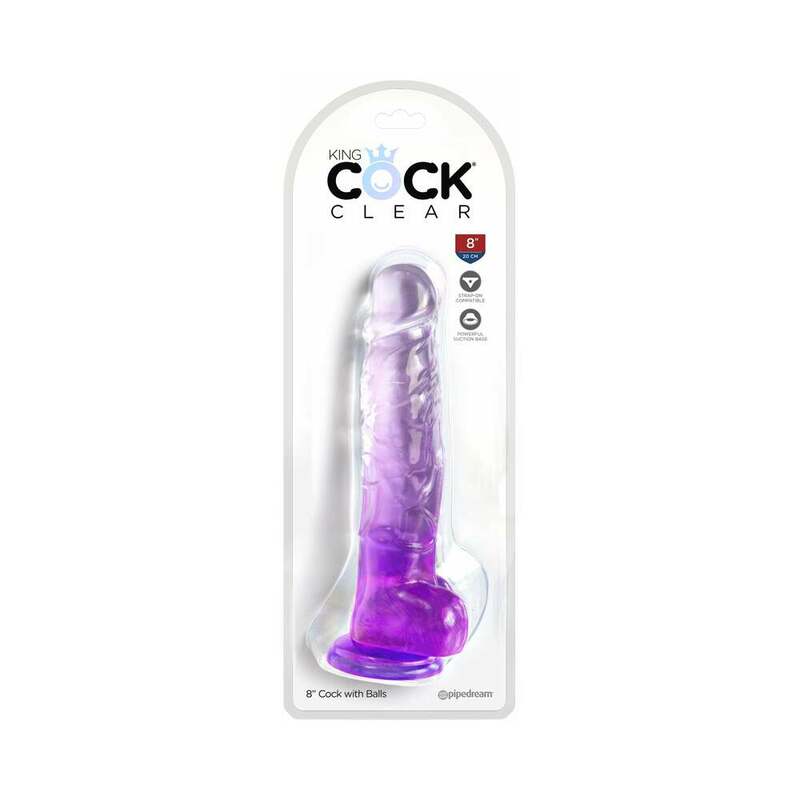 King Cock Clear with Balls 8in Purple